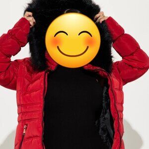 Fur trimmed hooded puff jacket